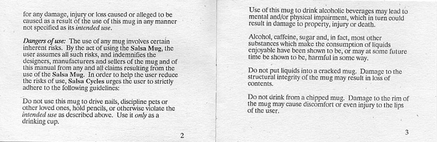 Salsa Mug Owner's Manual - pg 2 & 3